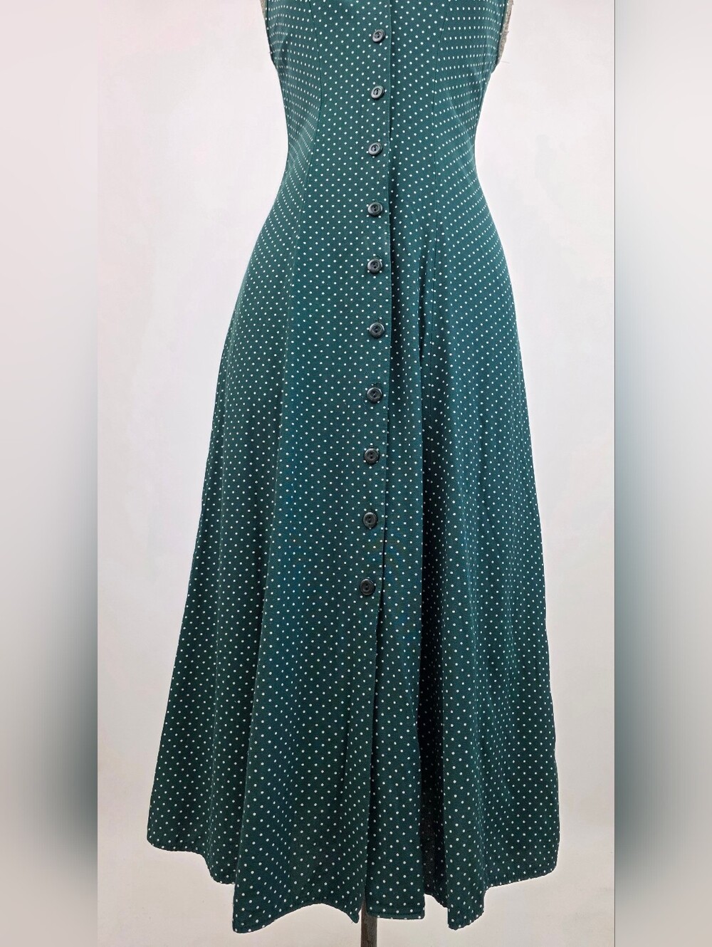 My Michelle Vintage 90's Women's Green Polkadot Button Front Collared Dress 3/4 - Picture 2 of 13
